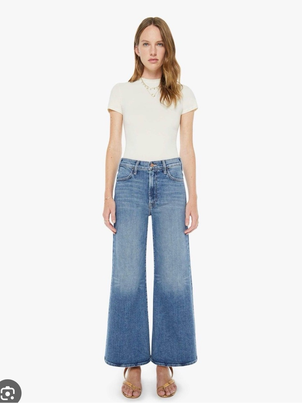 MOTHER High-Rise Wide-Leg Jeans - the Hustler Roller Ankle in Slip and Fall